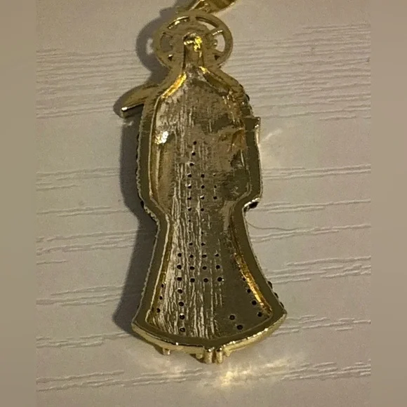 Gold Plated Grim Reaper Santa Muerte Large Pendant Black Red Crystal Gothic - Picture 8 of 10